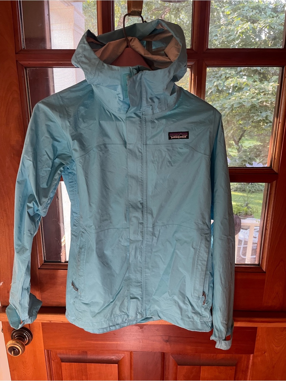 Patagonia Women's Sky Blue Hooded Waterproof Shell Jacket